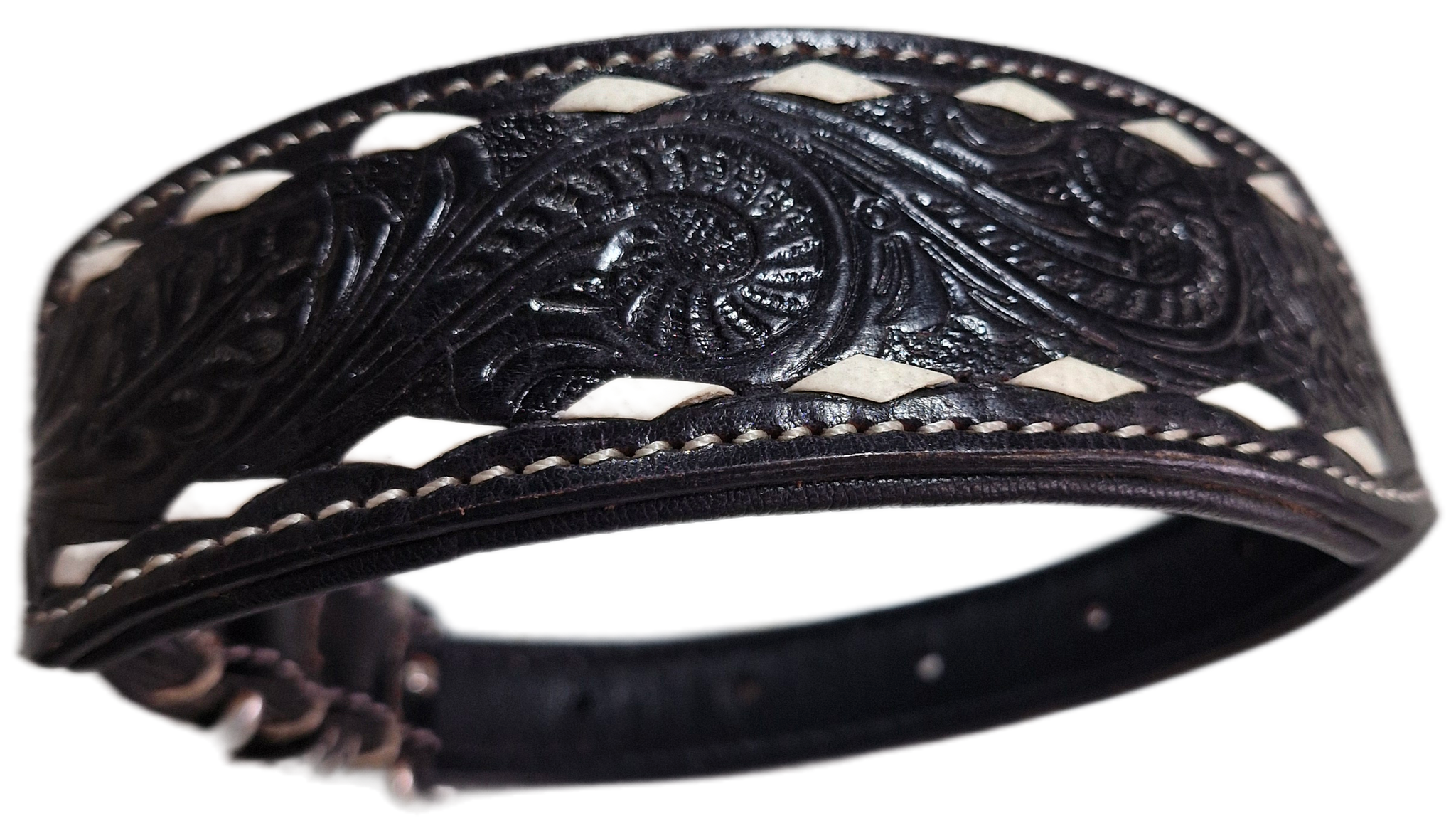 Dog Collar tooled leather Small - Tan, Brown or Black