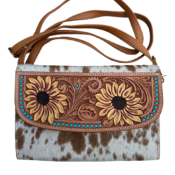 Sunflower Tooled Wallet Bag - Tan, Brown or Black