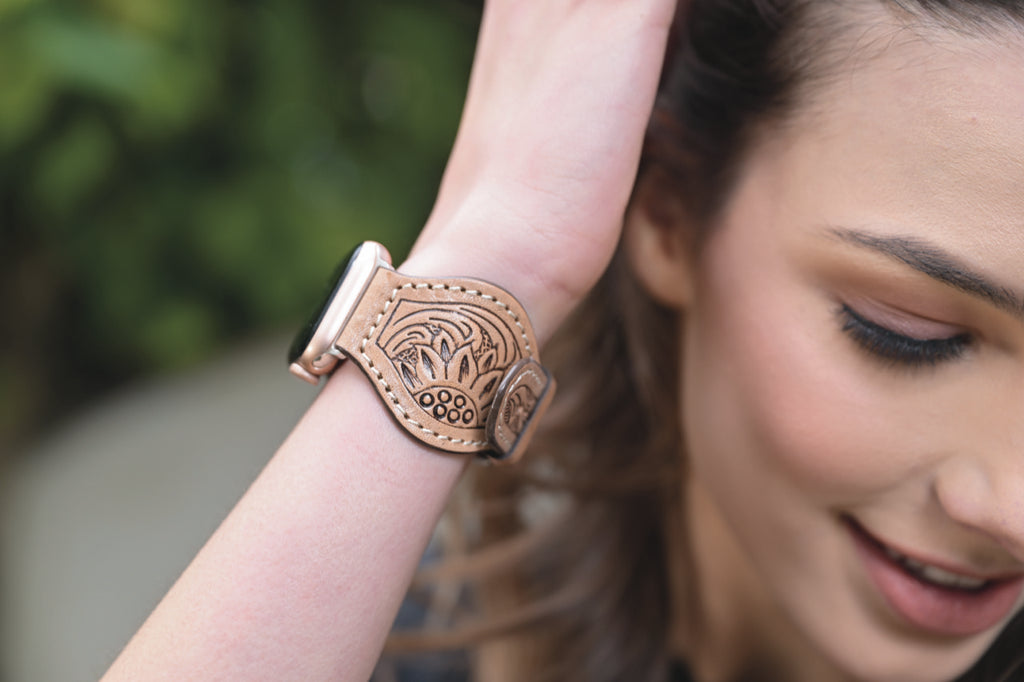 Apple Watchband curved tooled leather 42/44/45mm