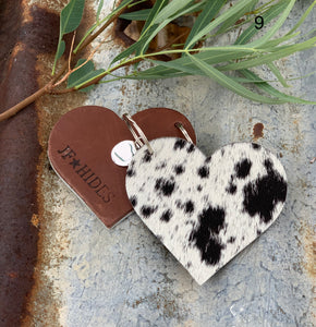 Cow Hide Heart Key Tags (Flat) _ No 9