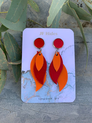 Leather Leaf Earring #14 (Metallic Red and Orange)