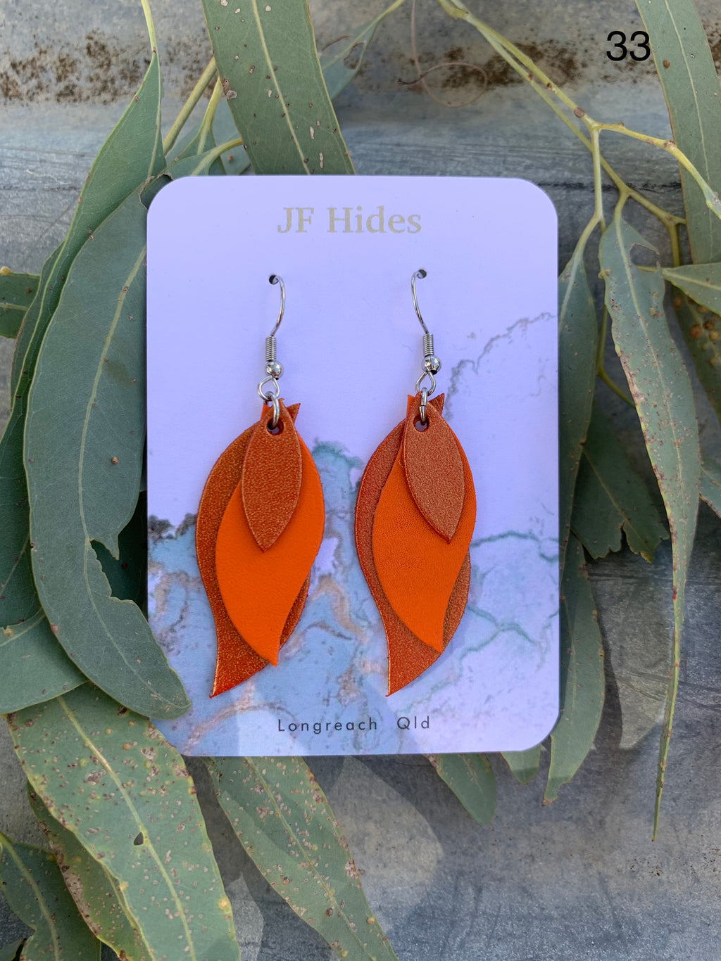 Leather Leaf Earring #33 - Orange
