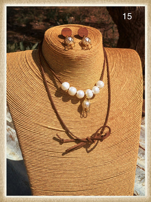 Pearl and Leather Necklace (with matching earrings) _15